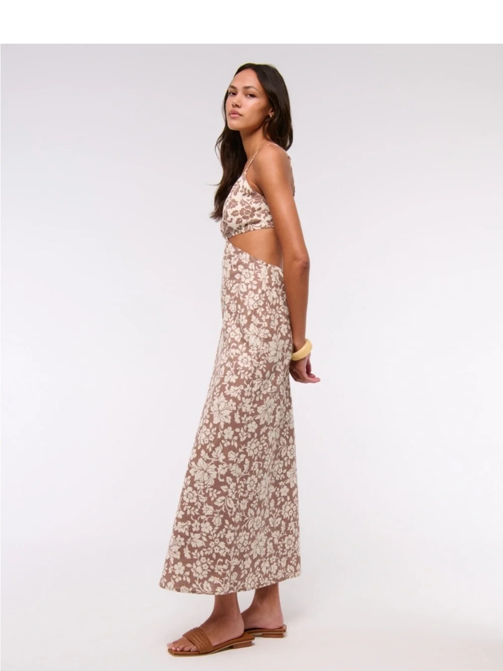 NWT Abercrombie & Fitch Julia Slip Cutout Maxi Dress in Brown Floral - XL Petite
